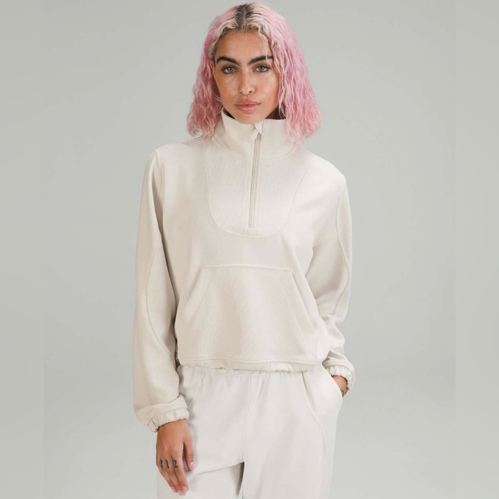 Lululemon Brushed Softstreme Ribbed Half Zip White Opal Bone Women’s Size 6